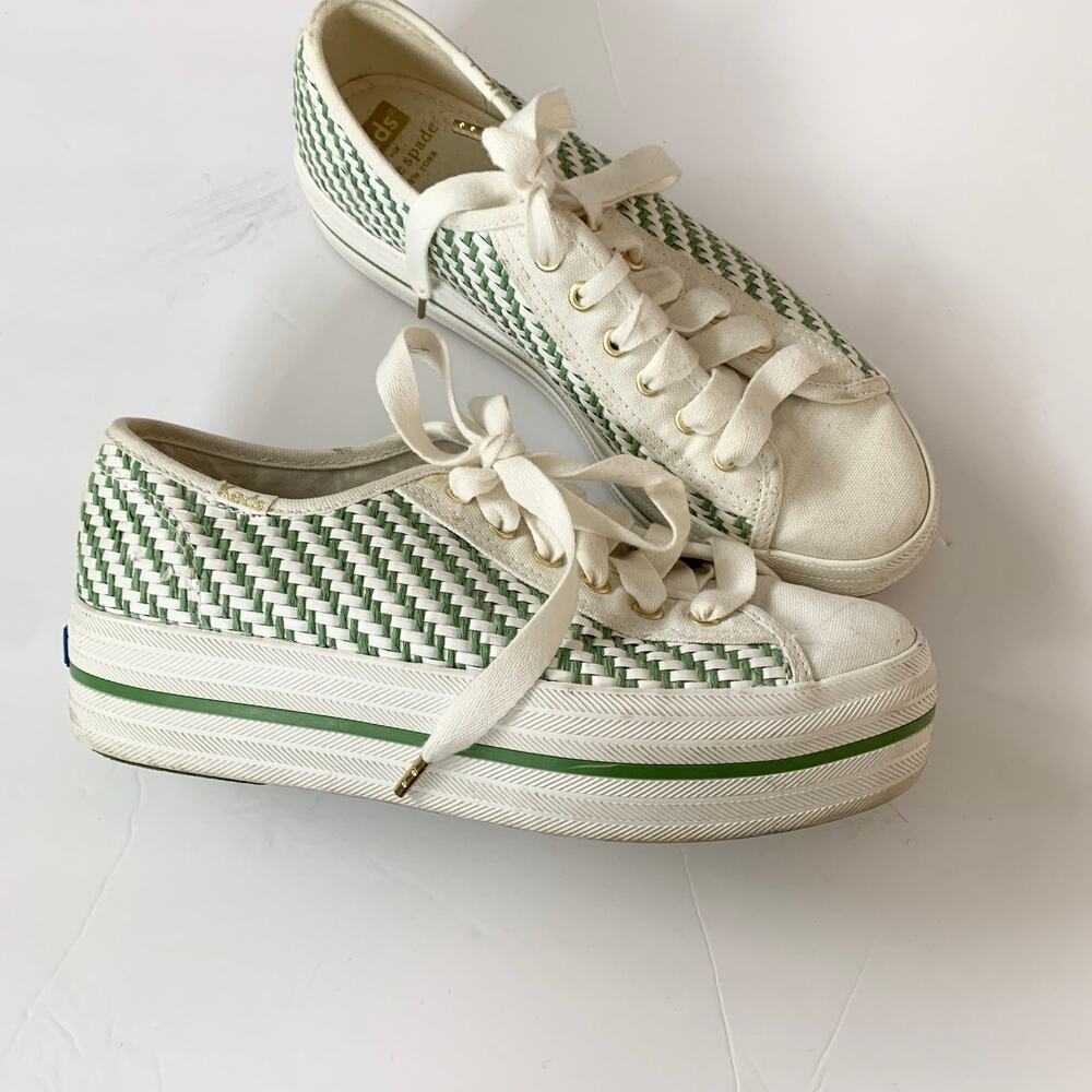 Woven Green and White Platform Sneakers - Women